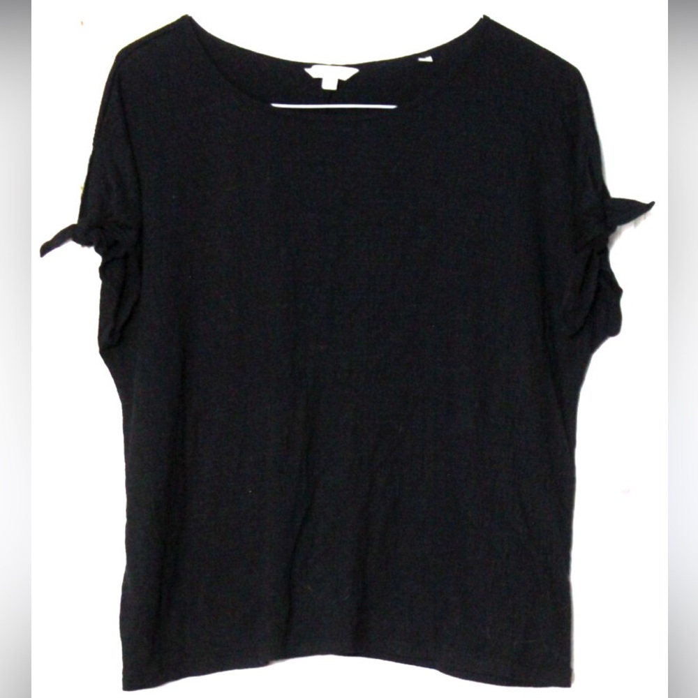 Max Studio Black Relaxed Short Sleeve Top with Ties on Sleeves